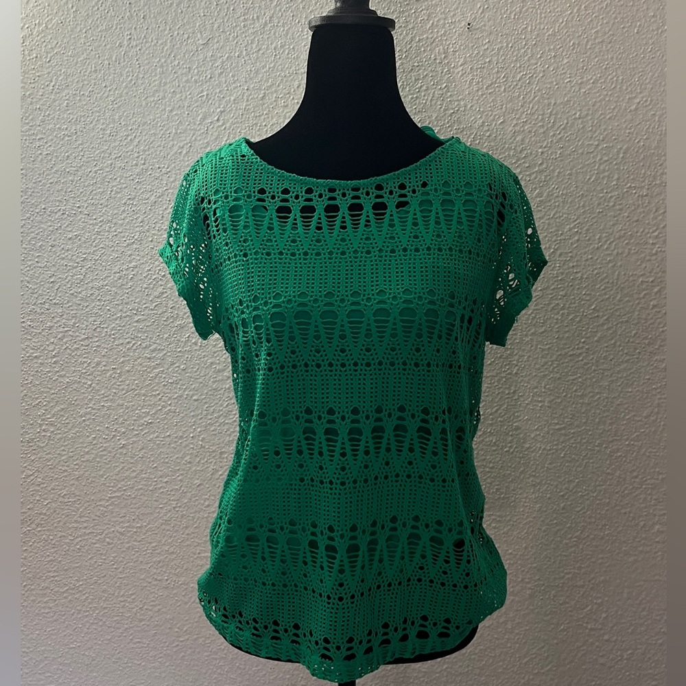 Chico's Vibrant Green Crochet Blouse